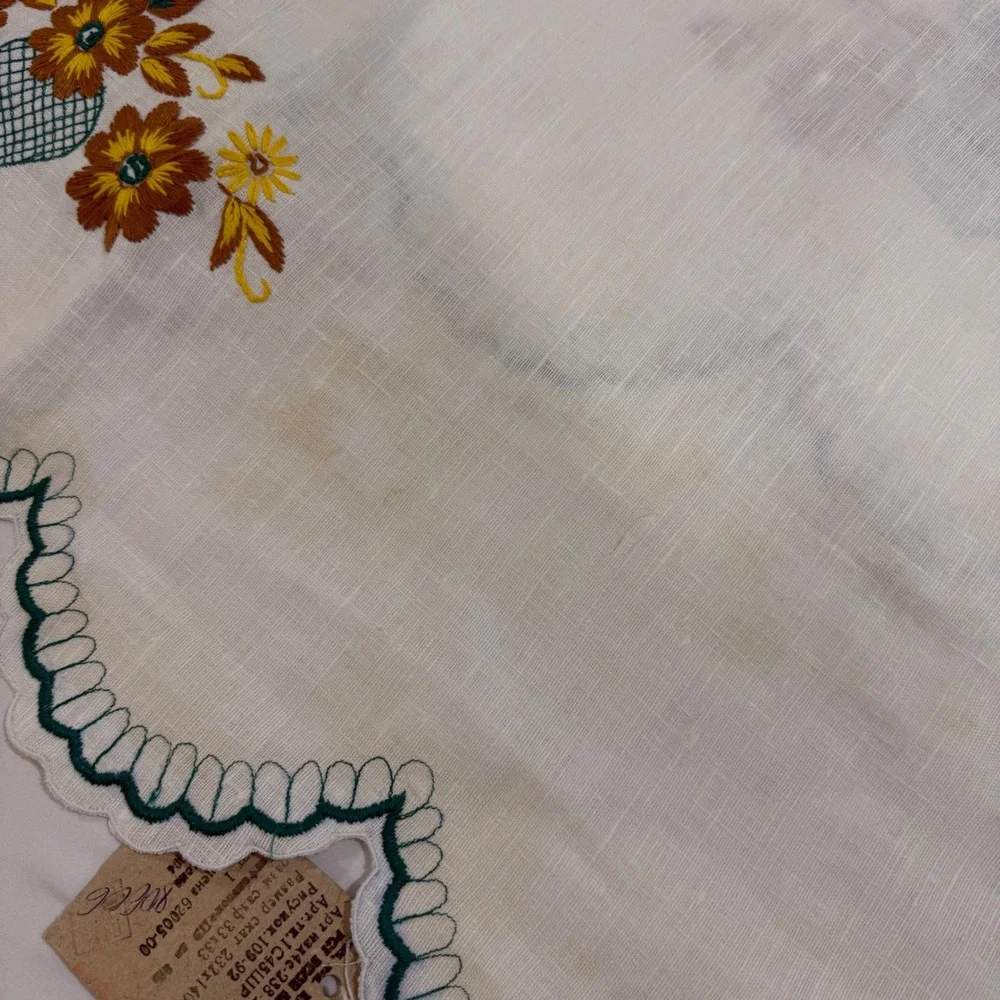 Vintage USSR Belarus Embroidered Tablecloth NOS Soviet Folk Linen 89x54 Tag